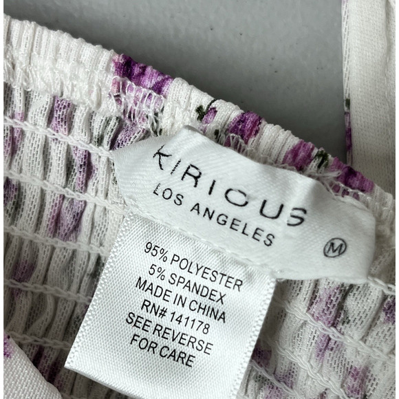 Kirious Mesh Smocked Top Sz Medium Floral Square Neck Cropped Cottage Peasant - Picture 6 of 8